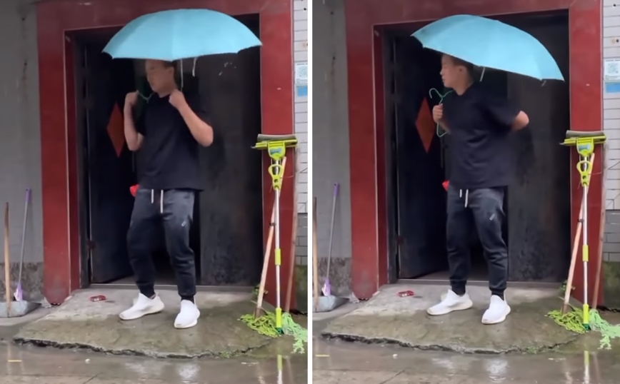 Έφτιαξε μοναδική πατέντα για να έχεις ελεύθερα χέρια αλλά και ομπρέλα όταν βρέχει
