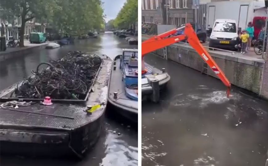Μια συνηθισμένη μέρα όταν βγάζουν τα ποδήλατα από τα κανάλια της Ολλανδίας